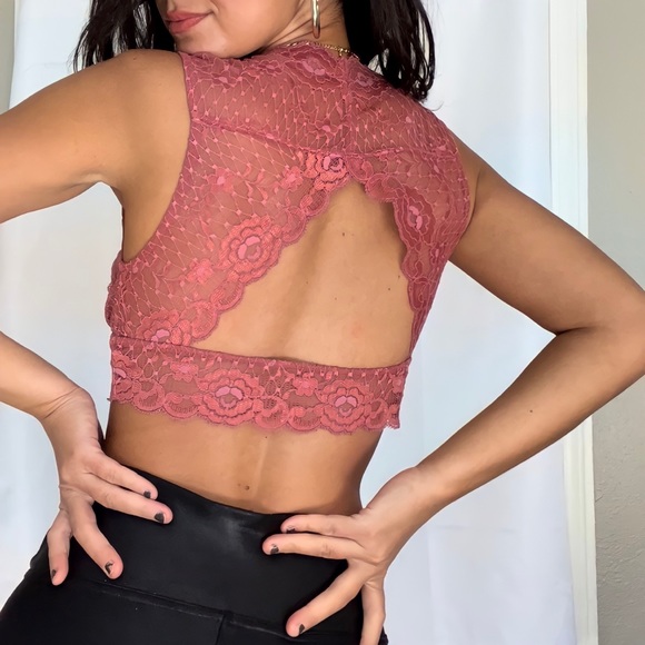 SOLD ❌ Free People Intimately Allover Coral Lace Cut Out Open Back Bralette - Picture 3 of 5